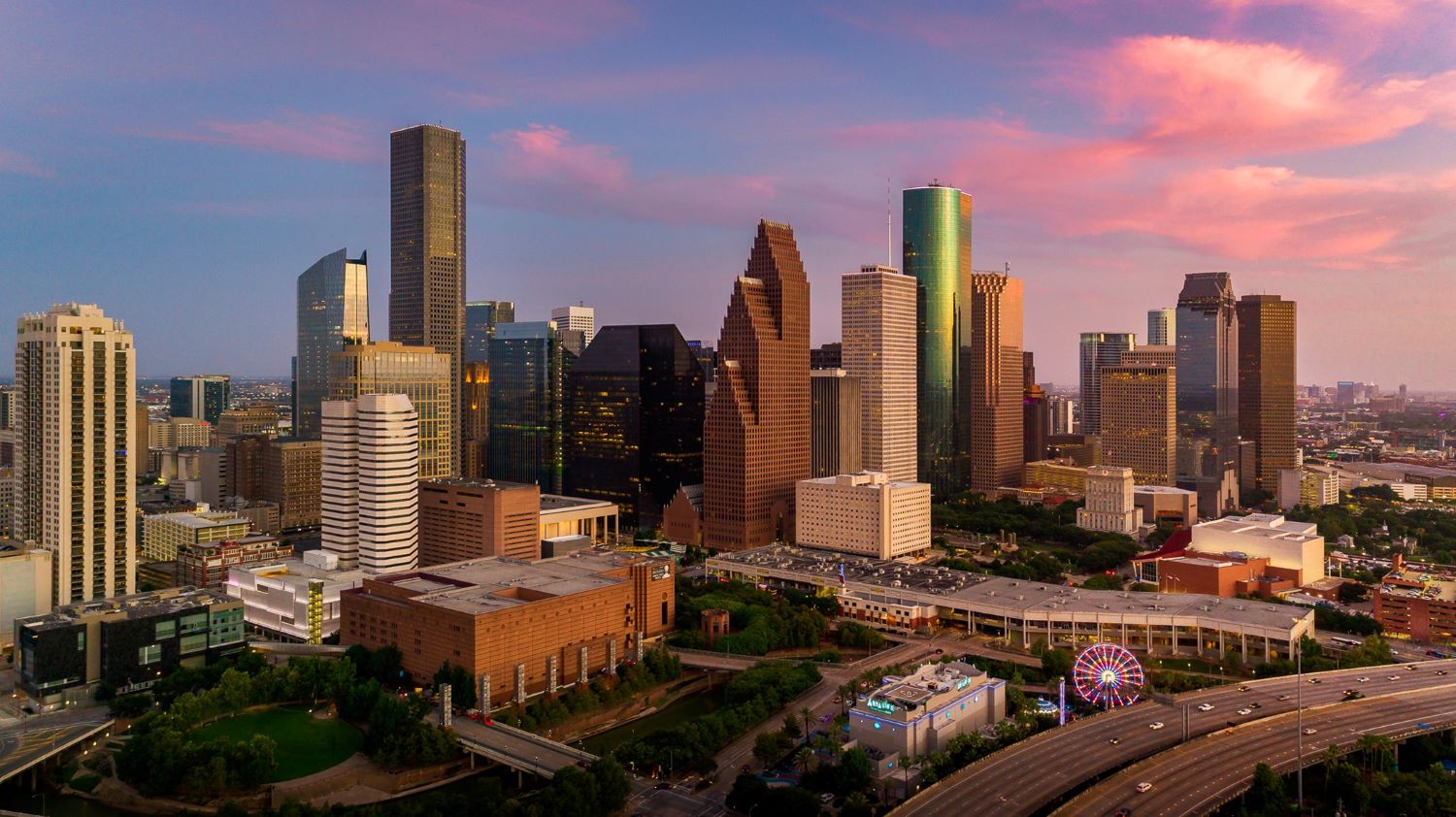 Houston skyline at sunset